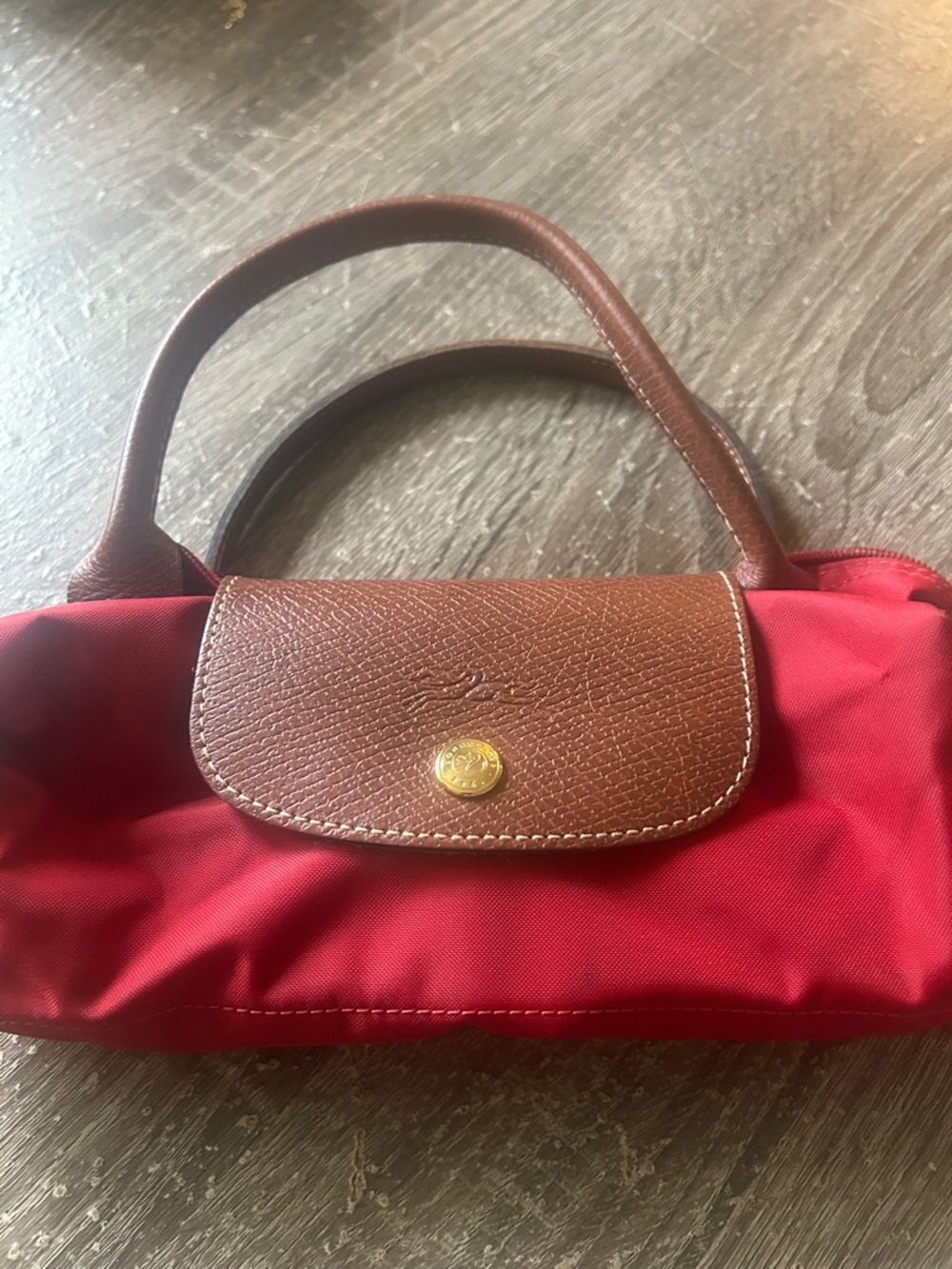 Longchamp Red Nylon Shoulder Bag with Brown Leather Flap